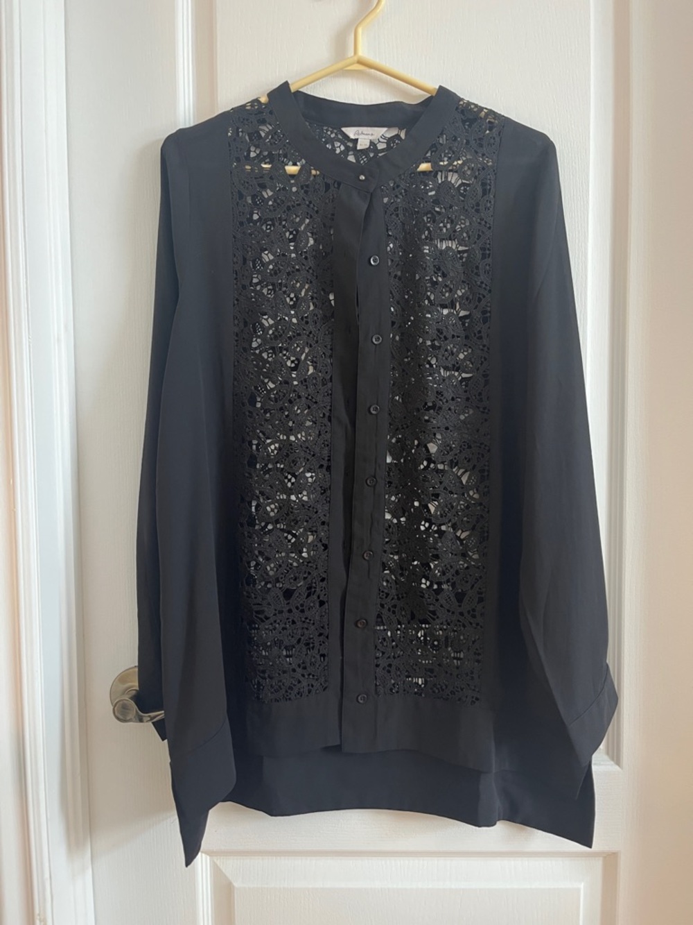 Reitmans Black Lace-Front Button Down Blouse - Women